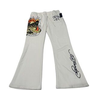 Ed Hardy Death Before Dishonor Sweatpants Fleece Ivory XXL NWT